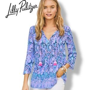 Lillyl Pulitzer Marilina Tunic Top XXS Like New Pink Blue Print